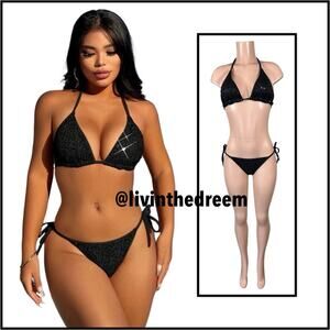 Boutique Beautiful Sequin Black Bikini XL/ L Set